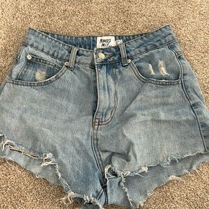 Distressed denim shorts